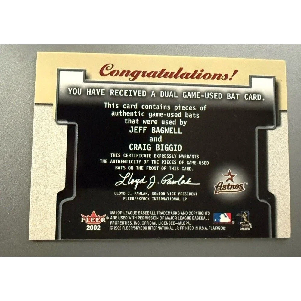 2002 Flair Power Tools Dual Bat Craig Biggio Jeff Bagwell Astros HOF Relic
